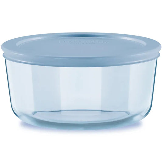Pyrex® Simply Store® Tinted 4-cup Round Storage with Blue Plastic Lid