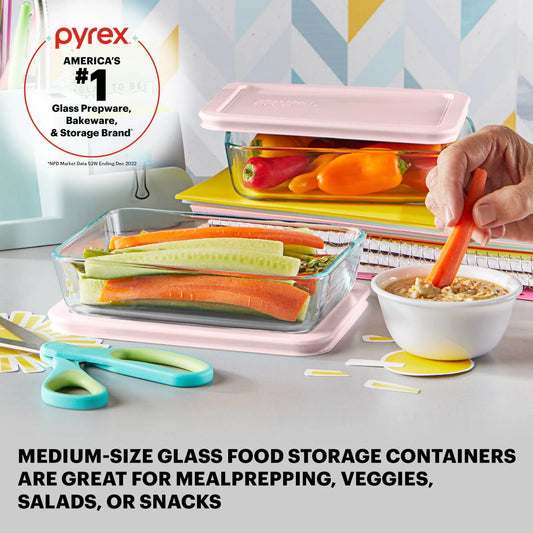 Pyrex® Simply Store® 4-piece 3-cup Rectangle Glass Storage Set with Pink Lids