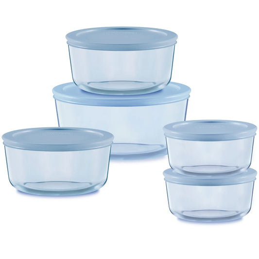 Pyrex® Simply Store® Tinted 10-piece Round Storage Set with Blue Plastic Lids