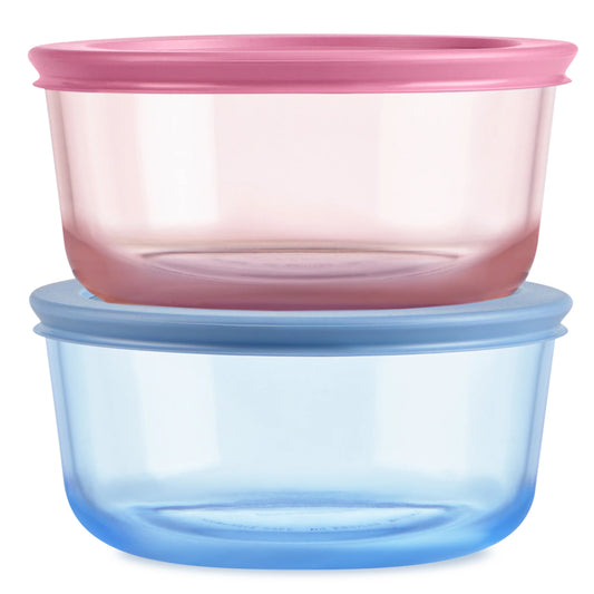 Pyrex® Simply Store® Tinted Glass 4-cup Round Storage Containers, 4-pc Set, Mixed Colors