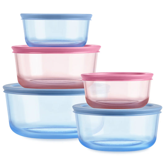Pyrex® Simply Store® Tinted Glass Round Storage Containers, 10-pc Set, Mixed Colors