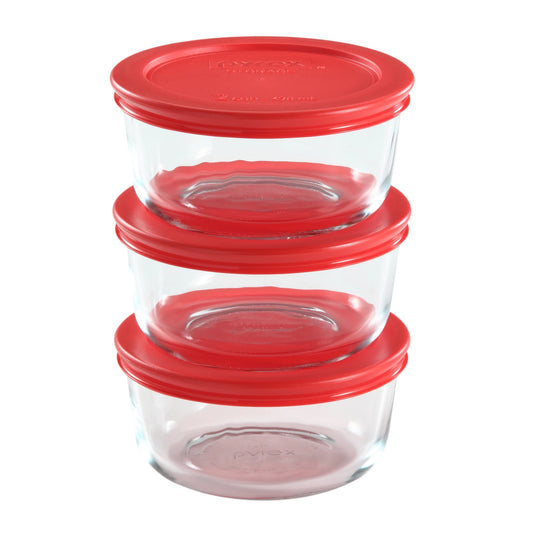 Pyrex® Simply Store® 6-piece Glass Food Storage Container Set with Red Lids