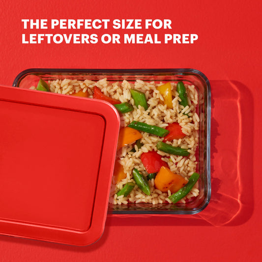 Pyrex® Simply Store® 3-cup Rectangular Glass Food Storage Container with Red Lid