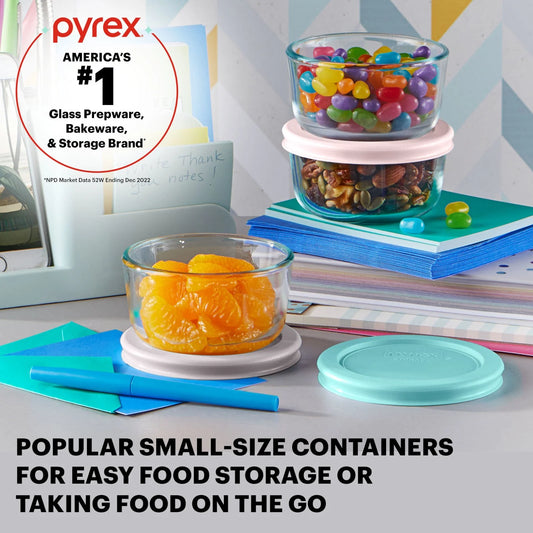 Pyrex® Simply Store® 6-piece 1-cup Round Glass Storage Set with Assorted Color Lids