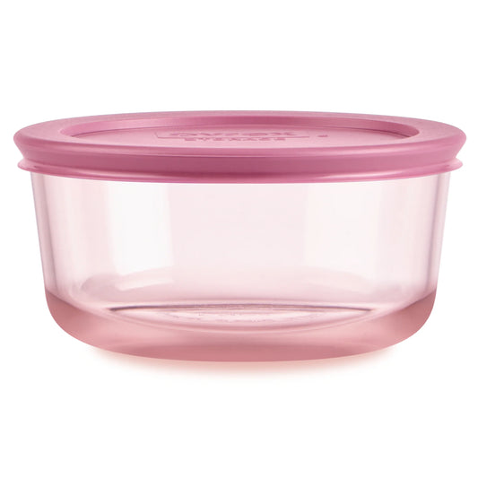 Pyrex® Simply Store® Tinted Glass 4-cup Round Storage Container with Lid, Pink